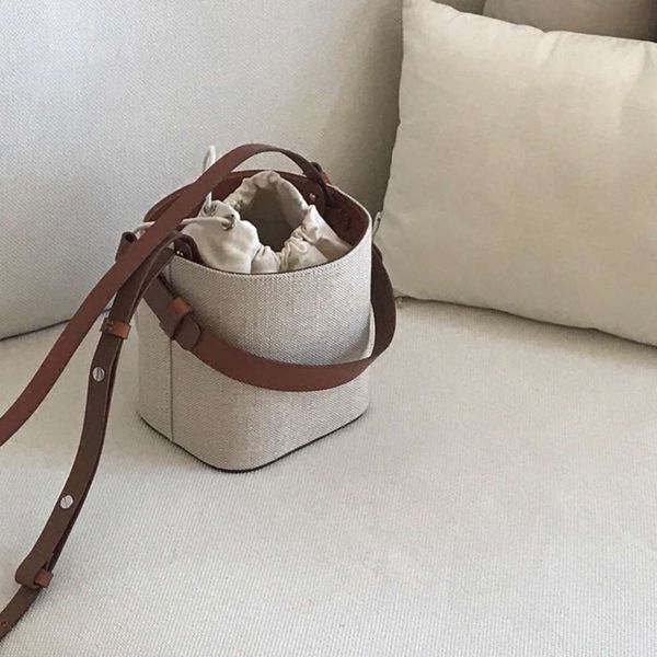 

south korea dongdamen popular canvas leather bucket bag color contrast single shoulder msenger bag