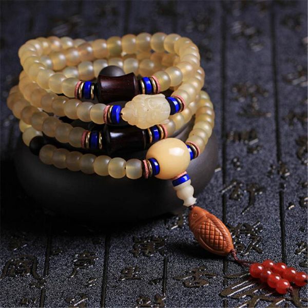 

beaded, strands tibetan selected natural sheep horn polish beads bracelet 108 mala bucket prayer necklace or dropship, Black
