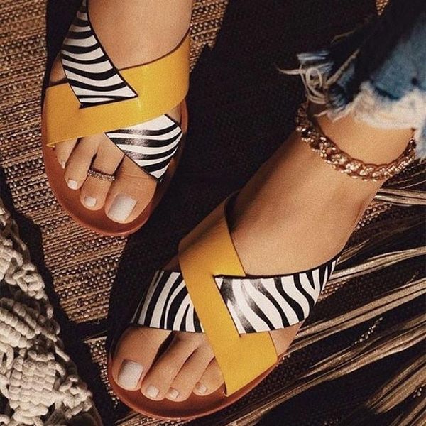 

summer womens flat slippers open toe snake patchwork outdoor beach slides casual female ladies shoes women sandals, Black