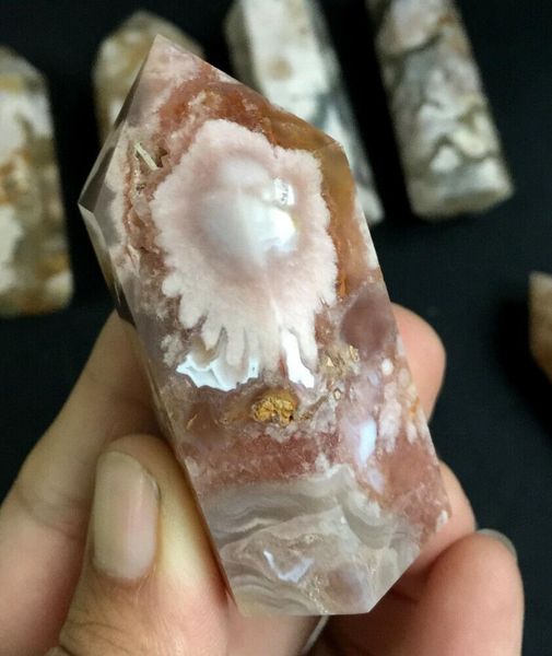 

decorative objects & figurines 1pc beautiful natural sakura agate column energy healing ornaments