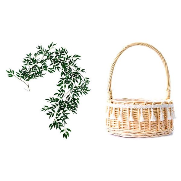 

decorative flowers & wreaths 1 pcs 1.8m artificial fake eucalyptus willow leaves green plants handmade wicker rattan basket with handle