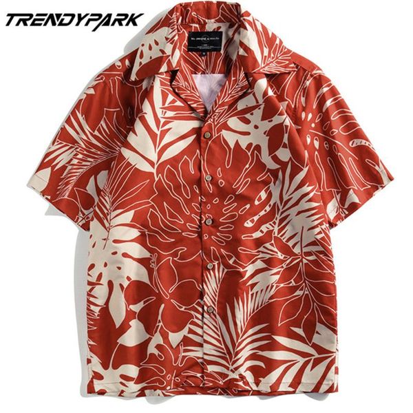 

men's shirt summer short sleeve printed blouse hip hop oversized casual harajuku streetwear single-breasted collar shirts, White;black