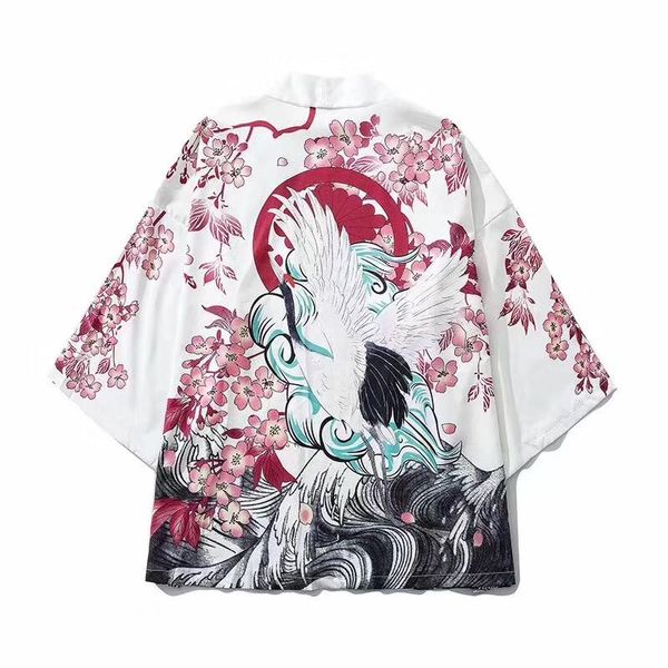 

ethnic clothing japanese style wave carp print coat samurai kimono streetwear men women cardigan japan harajuku anime robe clothes, Red