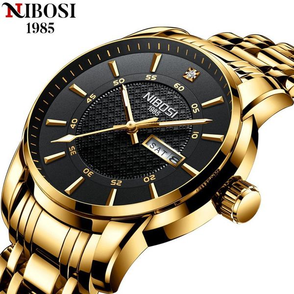 

watches nibosi gold for men warterproof sports mens brand luxury clock male business quartz wristwatch relogio masculino, Slivery;brown