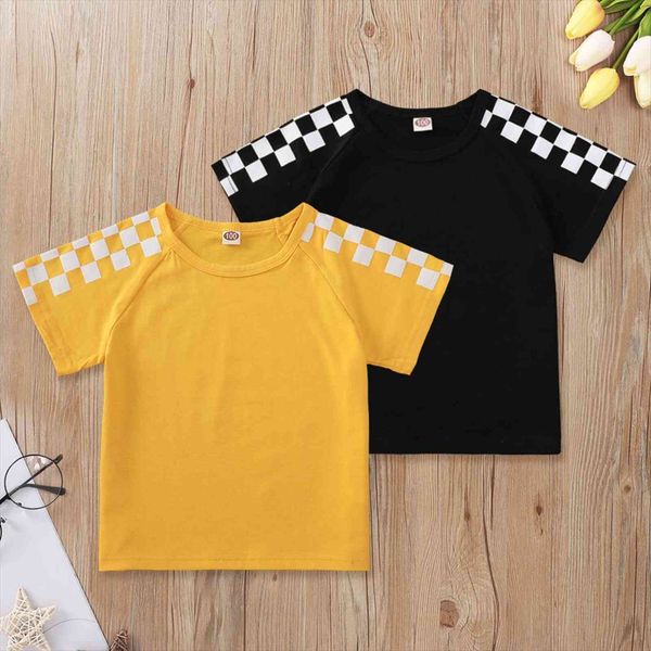

summer children casual cotton short sleeve plaid yellow black loose baby girl or boys t shirt 1 8t, Blue