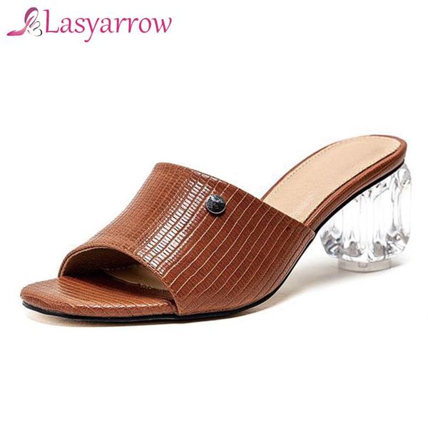 

lasyarrow 2021 pu leather casual women shoes slingback transparent square high heel sandals open-toed ladies pumps size, Black