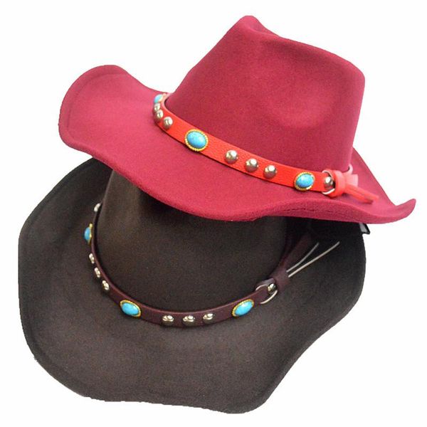 

cloches fashion autumn winter wool fedora with wide brim for women men dancing hat western diamond belt cowboy, Blue;gray