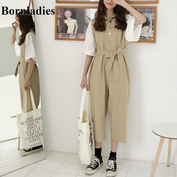 

women's jumpsuits & rompers pure cotton patchwork casual long jumpsuit with waistbelt short sleeve loose plus size playsuit butto, Black;white