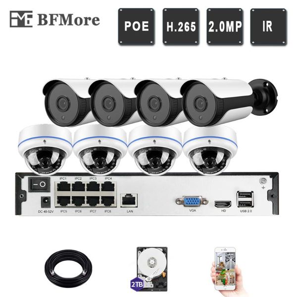

bfmore 8ch 1080p poe kit h.265+ h.265 system 4ch indoor + outdoor cctv security nvr 2.0mp ip camera surveillance cam systems