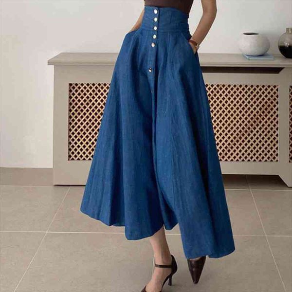 

[ewq] blue casual denim high waist single breasted long half-body skirt women summer all-match denim bottom clothing, Black