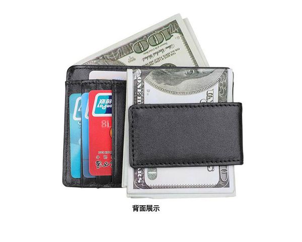 

factory wholesales retro men's money clips multifunctional cowhide leather solid doller clip id -card holder small male wallet, Black