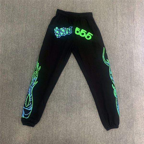 

fluorescent green sweatpants men women printing pants joggers drawstring trousers, Black