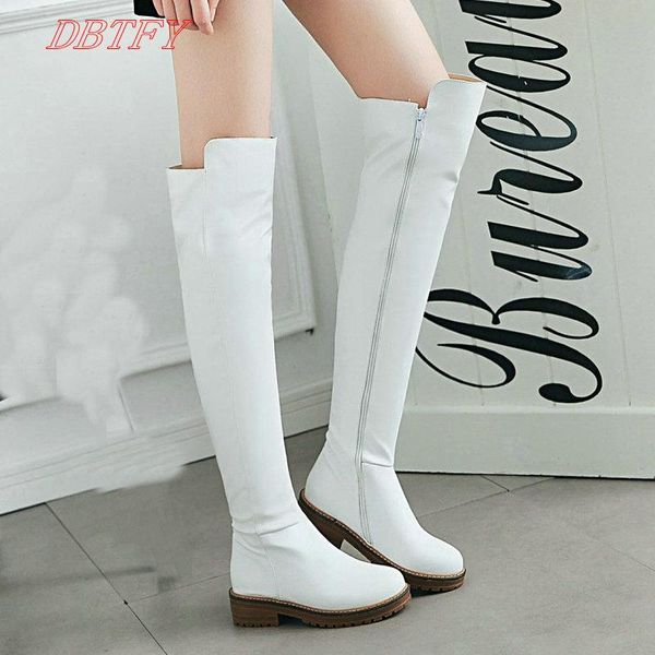 

black white beige autumn winter fashion knee high boots women square heel round toe zipper knight 2022 series