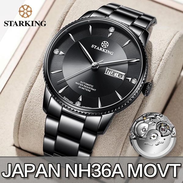 

wristwatches starking automatic mechanical watch men 316l stainless steel japan nh36 movt sapphire glass male wrist 50m waterproof, Slivery;brown
