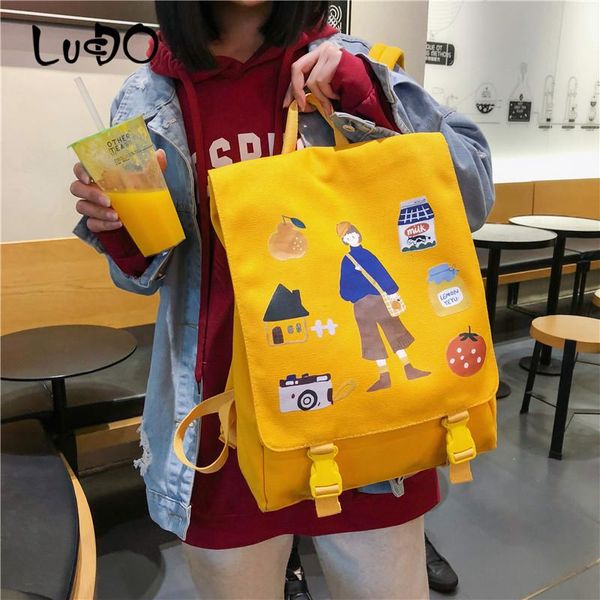 

backpack cute canvas school women large mochilas bookbag fashion girl college black printed bag for teenagers