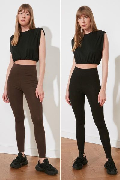 

women's leggings black-brown 2 pack combed knitted tights twoss20ta0120