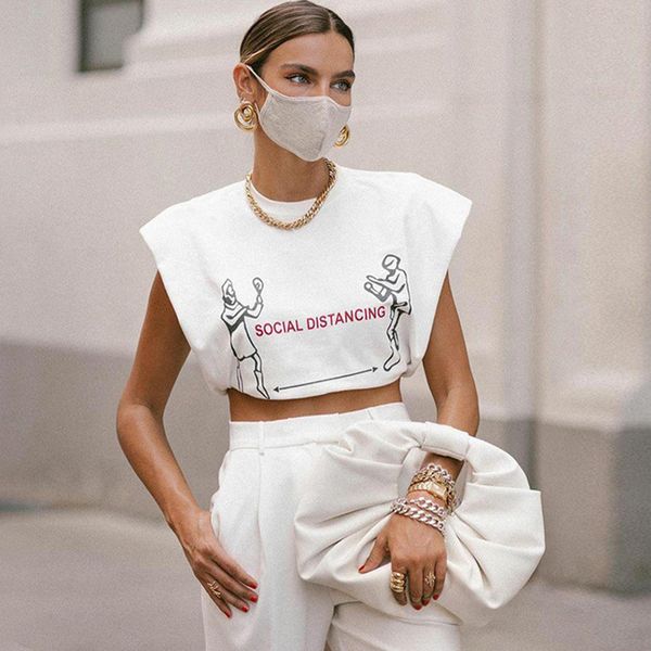 

fashion crop women blouse shirt ol shoulder pads vest female print silky smooth loose elegant summer tank shirts women 210419, White