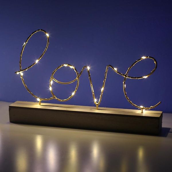 

novelty items [hht] nordic creative love home letter night light decoration accessories bedroom bedside iron wood bottom birthday gift