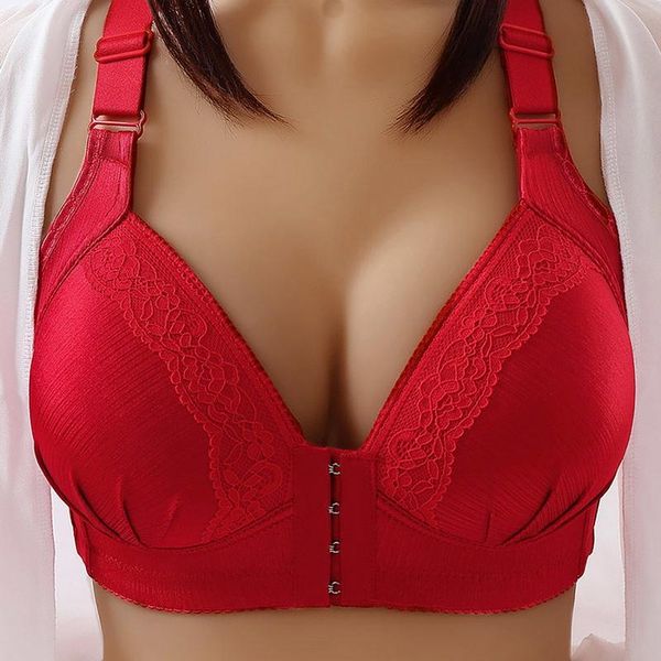 

bras push up bra front closure solid color brassiere wireless bralette breast 2021 seamless for women underwear plus size, Red;black