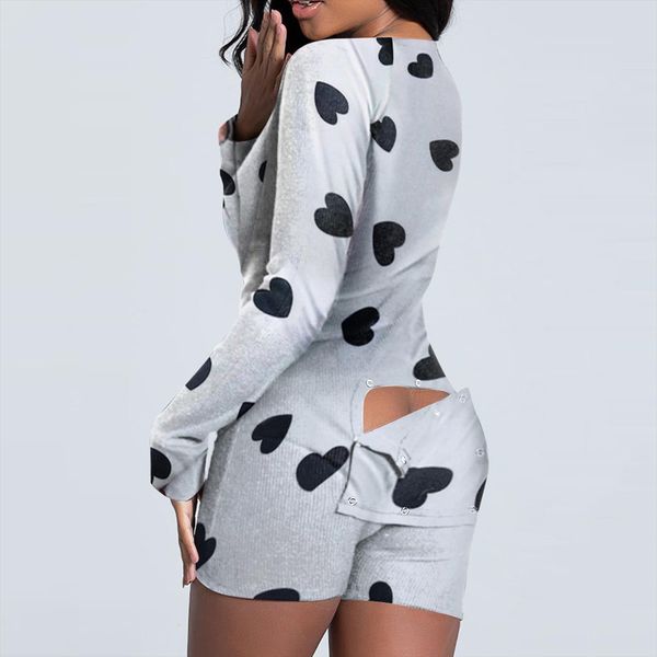 

button down front functional women jumpsuit buttoned flap adults sleepwear bodysuits short romper onesies, Black;white