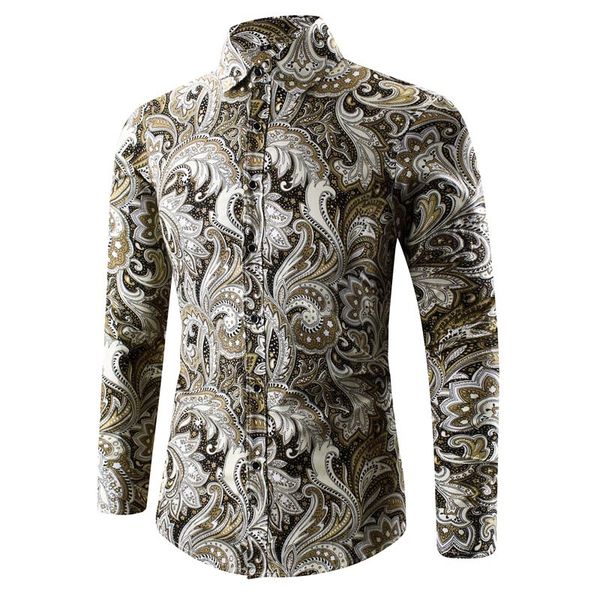 

men's casual shirts fashion spring autumn flower camouflage long sleeve base shirt casual black red gold wedding shirts plus size, White;black