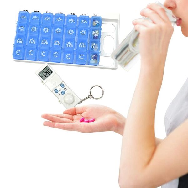 

storage bottles & jars 28 grid with timer cosmetic cover waterproof sealing independent opening earring reminde case