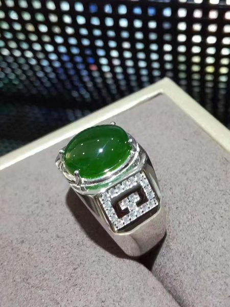 

cluster rings man ring real and natural original jade stone solid 925 silver gemstone, Golden;silver