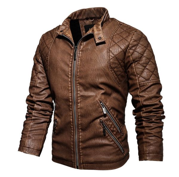 

mens designer winter casual jackets autumn lapel with velvet warm slim fit pu leather jacket hip hop geometric blocks zipper motorcycle coat, Black;brown