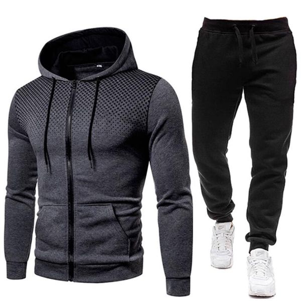 

gym clothing tracksuit men set two pieces man sportswear zipper hoodie pants sport suits casual sweatshirt sweatpants jogger run workout, White;black