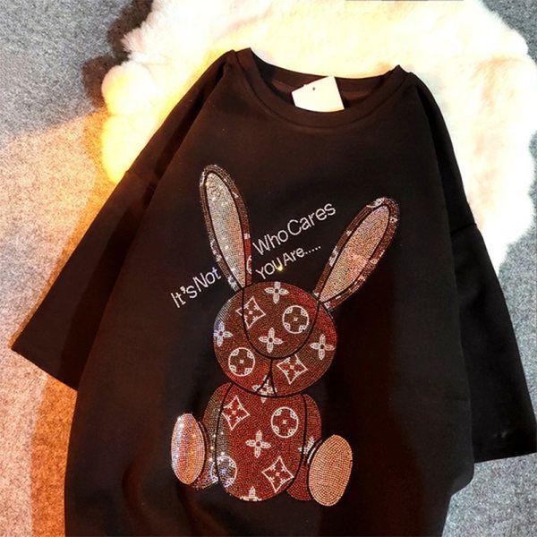 

t shirt heavy industry diamond rabbit fashion brand 2021 summer short sleeve female korean loose medium length couple, White