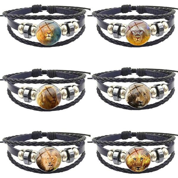 

charm bracelets fashion glass girls black leather bracelet bangles jewelry for schoolgirl maxi aslan the lion king, Golden;silver