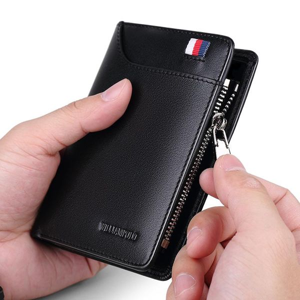 

wallets men's wallet 100% leather short zipper fashion casual black, Red;black