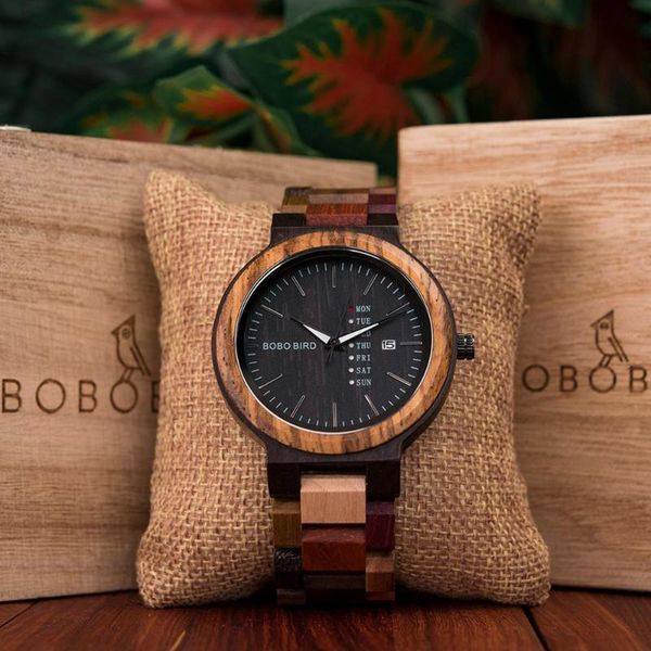 

wristwatches bobo bird wood watch reloj para hombres men women quartz wristwatch week display auto date relogio masculino couple watches, Slivery;brown