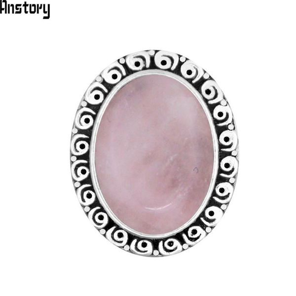

wedding rings oval pink quartz amethysts jades natural stone for women vintage snail ring antique silver plated party fashion jewelry, Slivery;golden