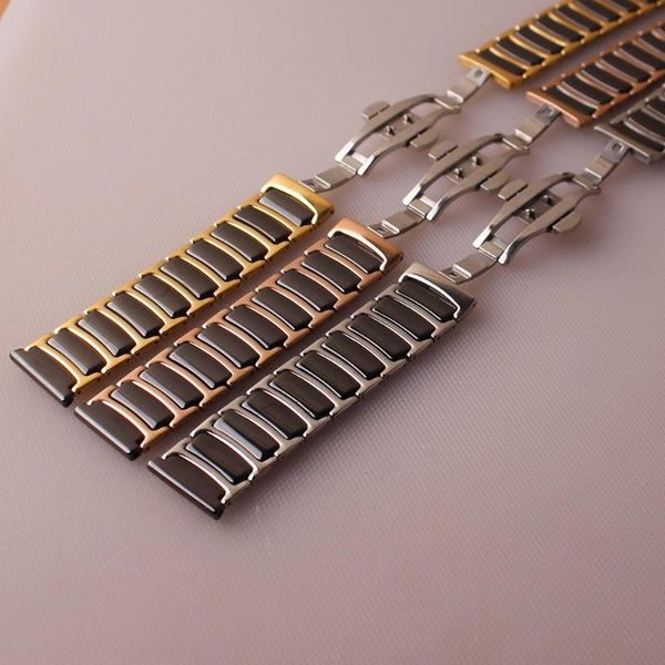 

watch bands stainless steel wrap ceramic strap bracelet 20mm 22mm women men solid polish metal for gear s3 accessories, Black;brown