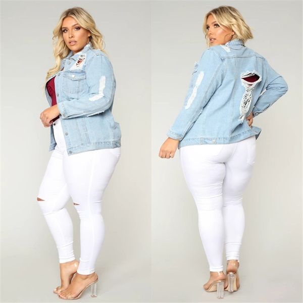 

70% off outlet online plus size m-5xl woman ripped denim jacket fashion casual long sleeve jeans coat street spring and autumn clothing, Black;brown