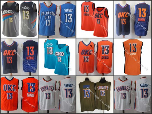 

oklahoma city thunder men 13 paul george retro basketball jersey, Black