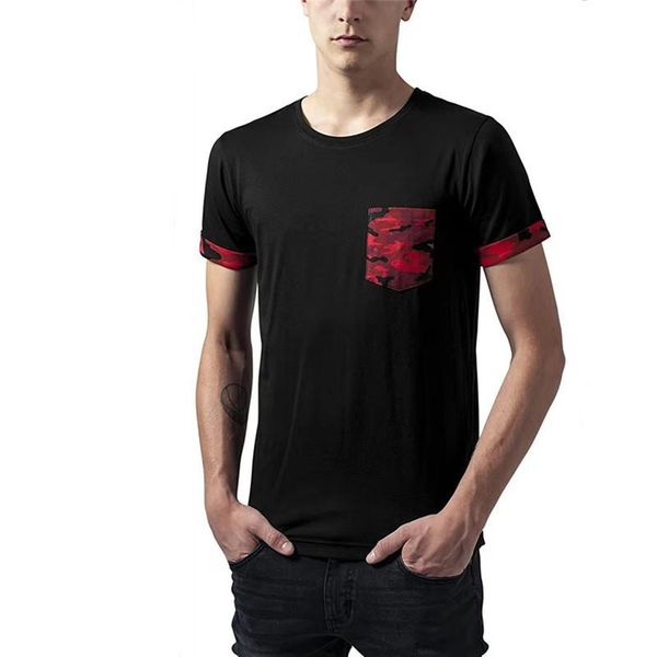 

summer men's casual sports thin t-shirt slim fashion camouflage color contrast pocket sleeve round neck 3 colors t-shirts, White;black