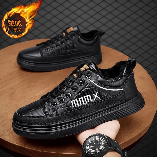 

shoes winter plush sports increased men's down waterproof casual board versatile trendy thickened warm cotton, Black
