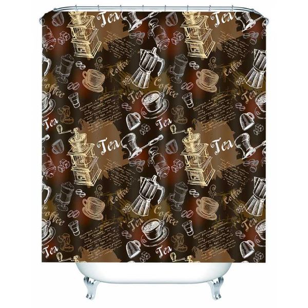 

european style 3d tea coffee po curtain for bathroom waterproof polyester hooks home shower curtains