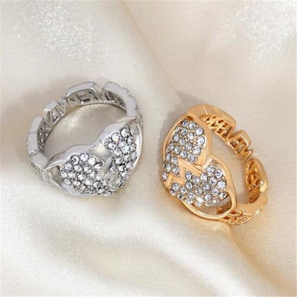 

cluster rings creative sparkling crystal heart break women's ring adjustable opening gold and silver color trendy girl finger jewelry, Golden;silver