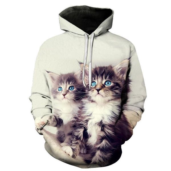 

women's hoodies & sweatshirts two cat long sleeve 3d sweatshirt pullover blouse hoodie, Black