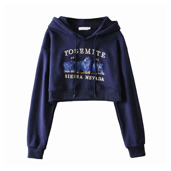 

women's hoodies & sweatshirts vintage small bear embroidery hoodie women autumn winter long sleeve sweatshirt female white cotton crop, Black