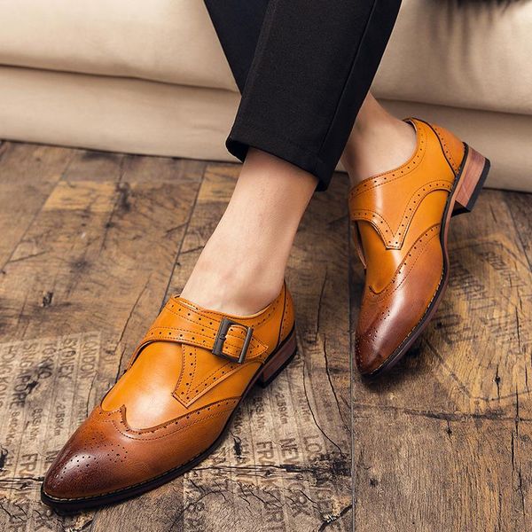 

brand men's dress shoes leather moccasins business pointed fashion designer brogue 38-48 size, Black