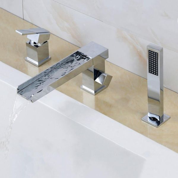 

bathroom sink faucets matte black chrome brass waterfall basin faucet tap deck mounted bathtub with hand shower cold and water mixer taps