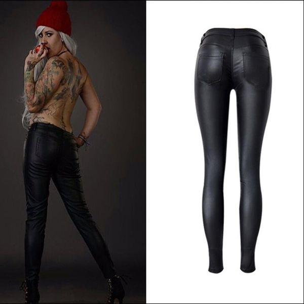 

women's pants & capris pu leather coated jeans cool women skinny pencil female club party punk trousers streetwear, Black;white