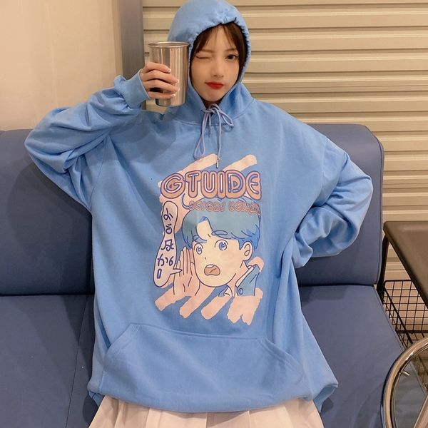 

lovely printed sweater women's loose korean 2020 new classic lazy oversize hoodie xiyh, Black