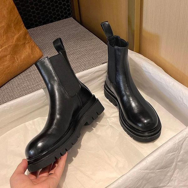 

boots winter ladies solid color mid-heel shoes fashion round toe women snow, Black