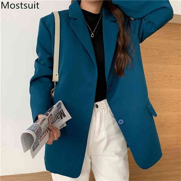 

korean chic fashion women blazer jacket spring long sleeve single-breasted pockets elegant ladies office streetwear 210513, Black