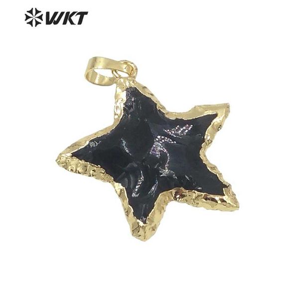 

wt-p1323 wkt trendy star shape necklace black obsidian pendant romantic style women gift high qualitly, Slivery;golden